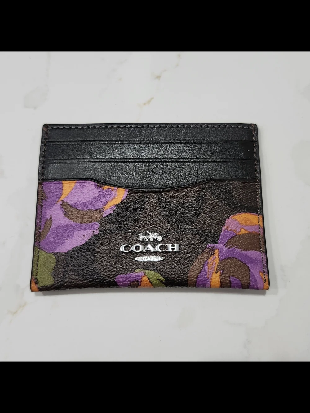 EUC Authentic Coach Signature Rose in Brown, Iris Multi & Silver Slim ID Case